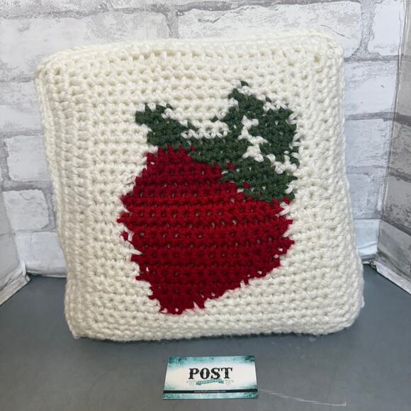 Handmade Strawberry Pillow Crochet - Picture 1 of 2